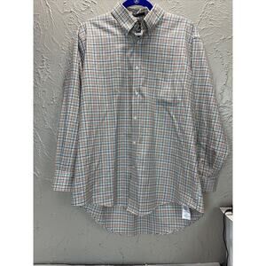 Men's Lands End Multi-Color Check Long Sleeve Size‎ 16 1/2 (32) Cotton No Iron